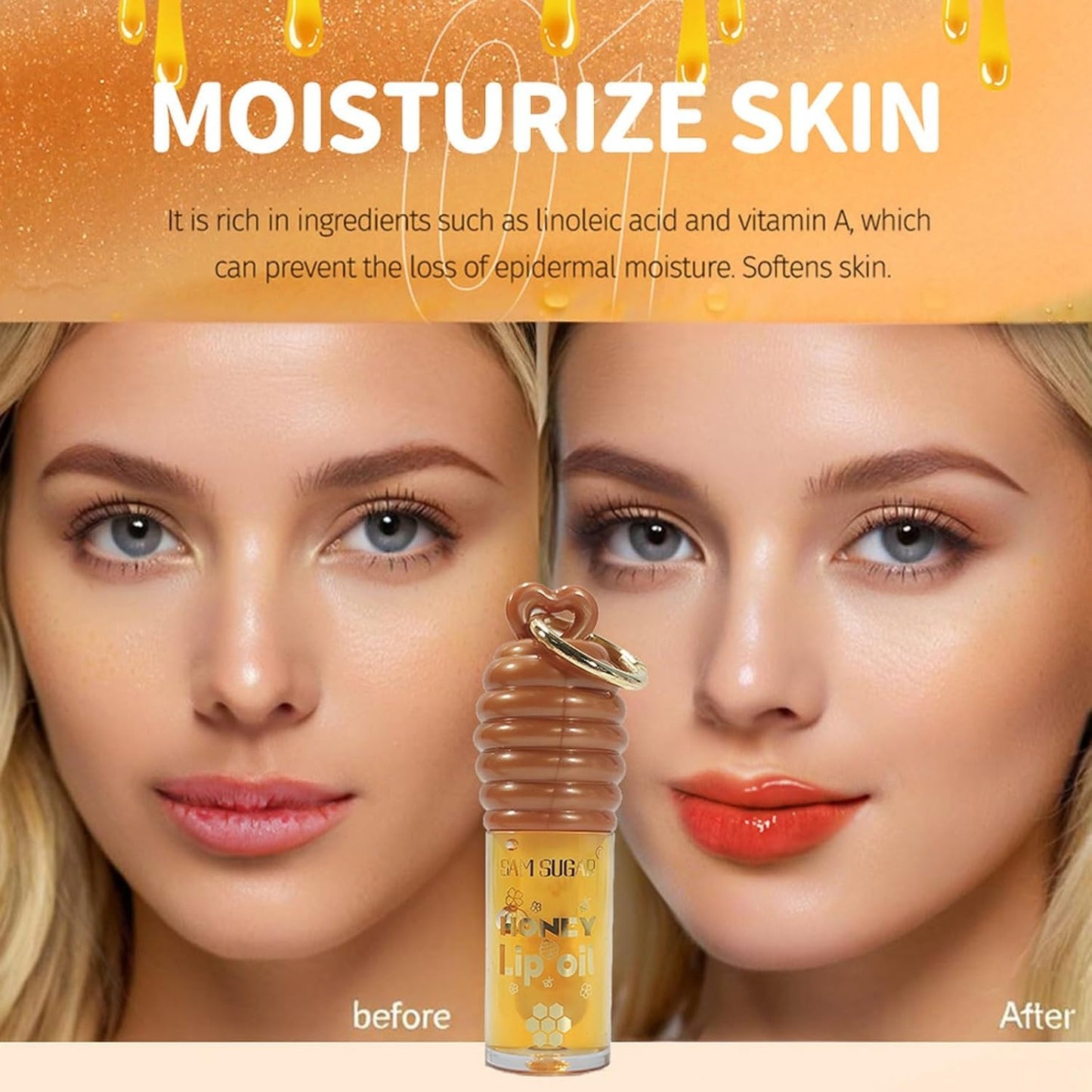 Skiennix Honey Lip Oil - Long-Lasting Moisturizing Gloss for Dry Lips | Transparent, Non-Sticky Balm