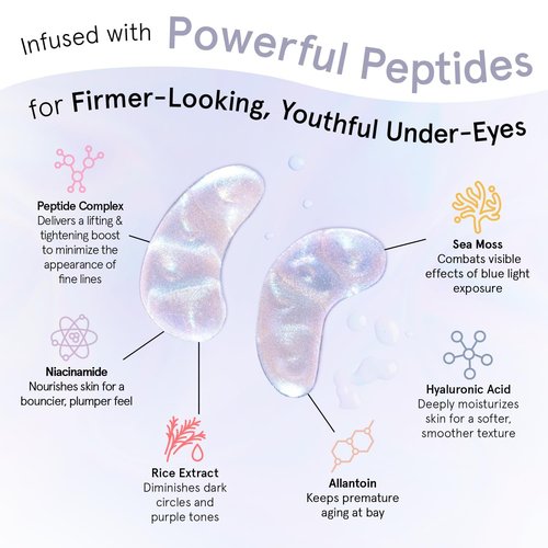 grace & stella Peptide Under Eye Patches with Niacinamide & Rice Extract - Firming Eye Masks for Dark Circles and Puffiness - Small Gifts for Women - Vegan, Cruelty-Free (White, 6 Pairs)