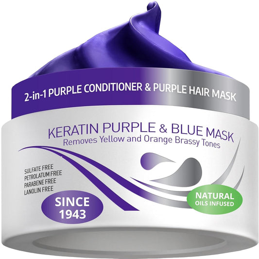 VITAMINS Keratin Purple Hair Mask - Deep Conditioner for Blonde, Silver & Gray Hair - Toner to Neutralize Brassiness