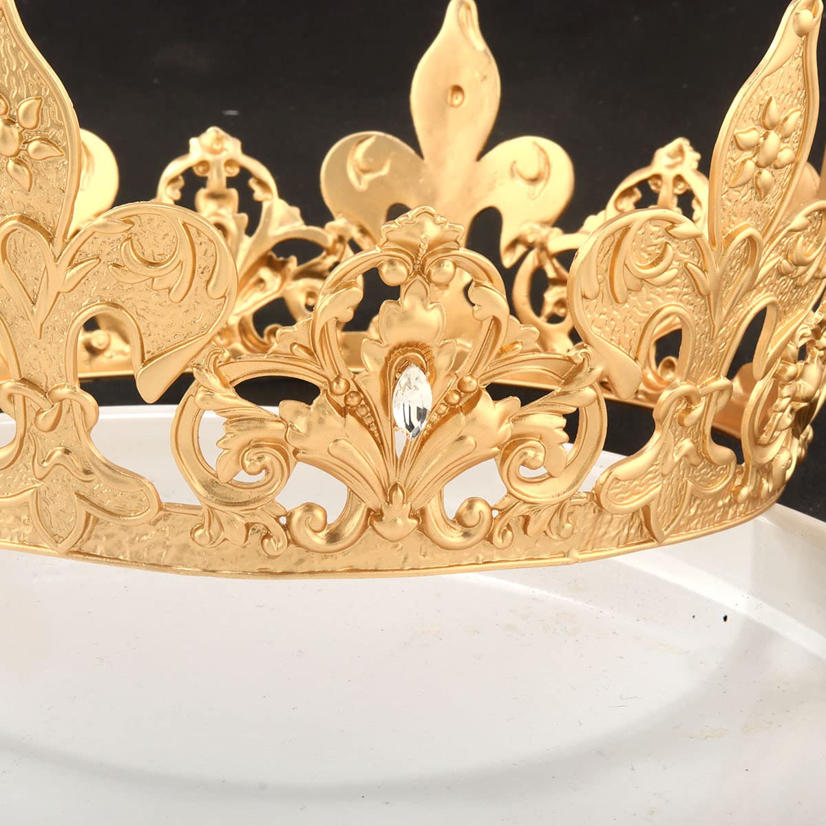 Alloy Rhinestone King Queen Round Crown Party Hair Accessories For Birthday Wedding Prom Pageant Photography Halloween (Gold)