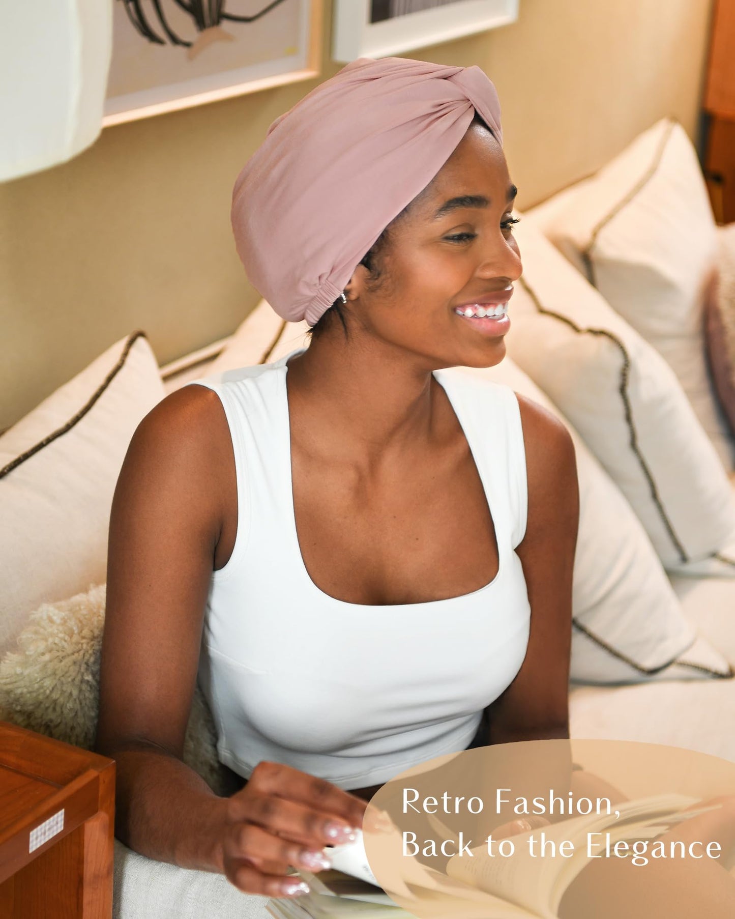 YANIBEST Silk Bonnet for Sleeping Women Satin Bonnet Turbans for Women Head Wraps Adjustable Twisted Headwrap Blush Pink