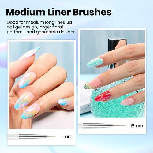 Beetles Nail Art Pens Brushes, 5pcs Nail Art Liner Brushes Set Painting Nail Dotting Drawing Tool for Long Lines, Details, Fine Drawing Sizes 7/11/15/20/25mm Gift for Women