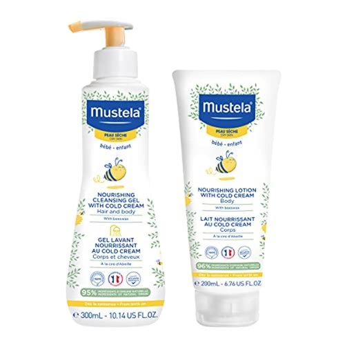 Mustela Baby Bath Time Gift Set | Dry Skin Care Essentials with Natural Avocado & Cold Cream - 2 Items