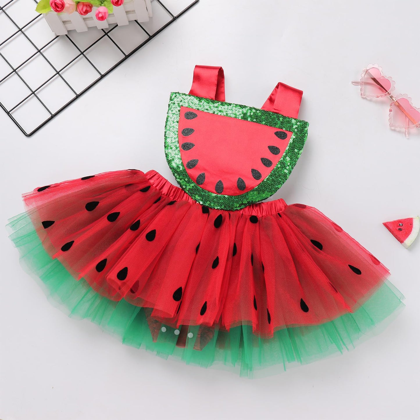 Infant Baby Girl Romper First Birthday Dress Cake Smash Outfits Toddler Watermelon Halloween Costume Easter Baptism Christening Onesie Wedding Christmas Outfits Red-Watermelon (2PCS) 6-12 Months