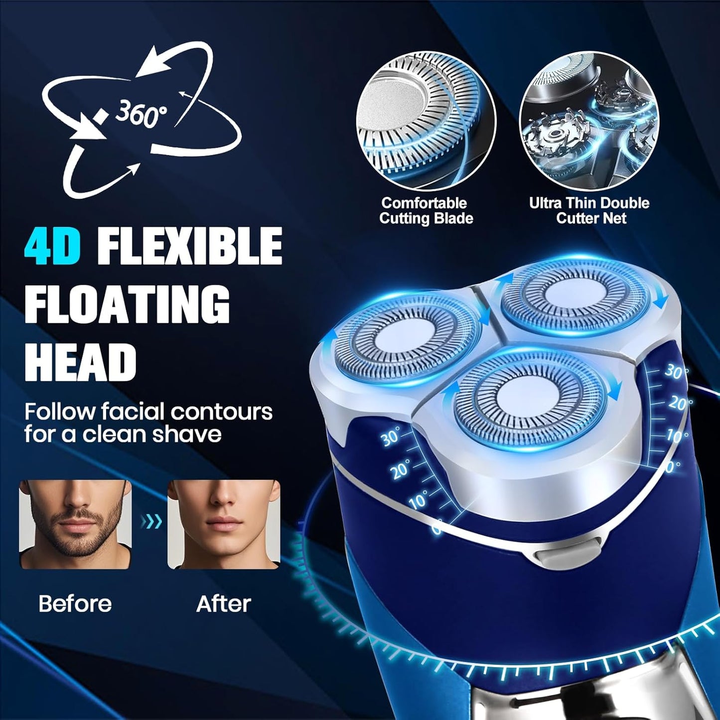 Skiennix Electric Razor for Men - Rechargeable Wet/Dry Shaver with LED Display & Pop-Up Trimmer