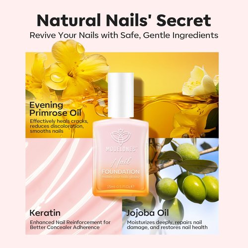 modelones Nail Strengthener Pale Pink White Nail Repair for Damaged Nails Strengthening Polish 15ml Nail Growth and Strengthener Natural Concealer Foundation Nail Care Gifts for Women