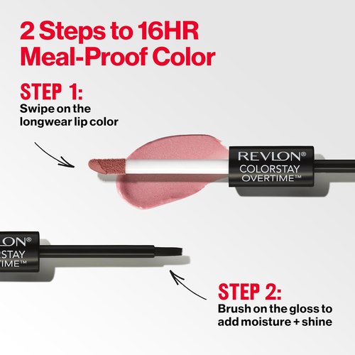 Revlon ColorStay Overtime Liquid Lipstick - Dual-Ended with Clear Gloss & Vitamin E, 350 Bare Maximum, 0.07 Fl Oz