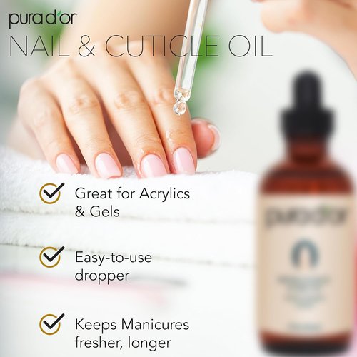 PURA D'OR Nail and Cuticle Oil - Nourishing Biotin & Vitamin E Treatment - 4 Oz Dropper for Healthy Growth