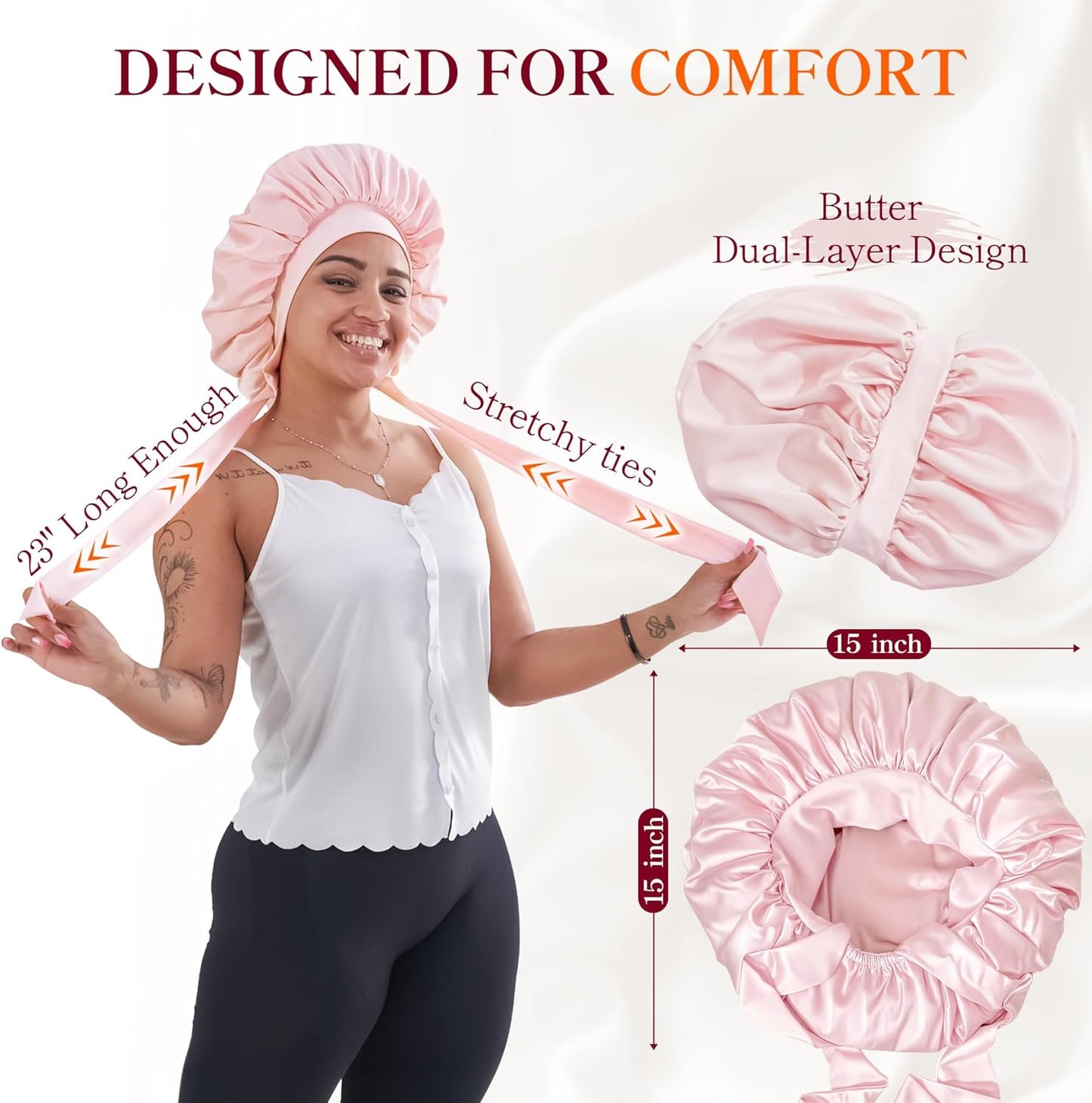 Skiennix Silk Satin Bonnet Hair Wrap - Adjustable Double Layer Sleep Cover for Curly Hair