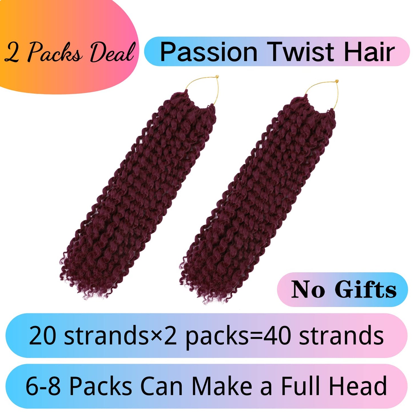 Passion Twist Hair 12 Inch Water Wave Crochet Hair for Black Women Passion Twist Crochet Hair for Butterfly Locs 2 Pack Curly Crochet Passion Twist Braiding Hair Extensions Burgundy