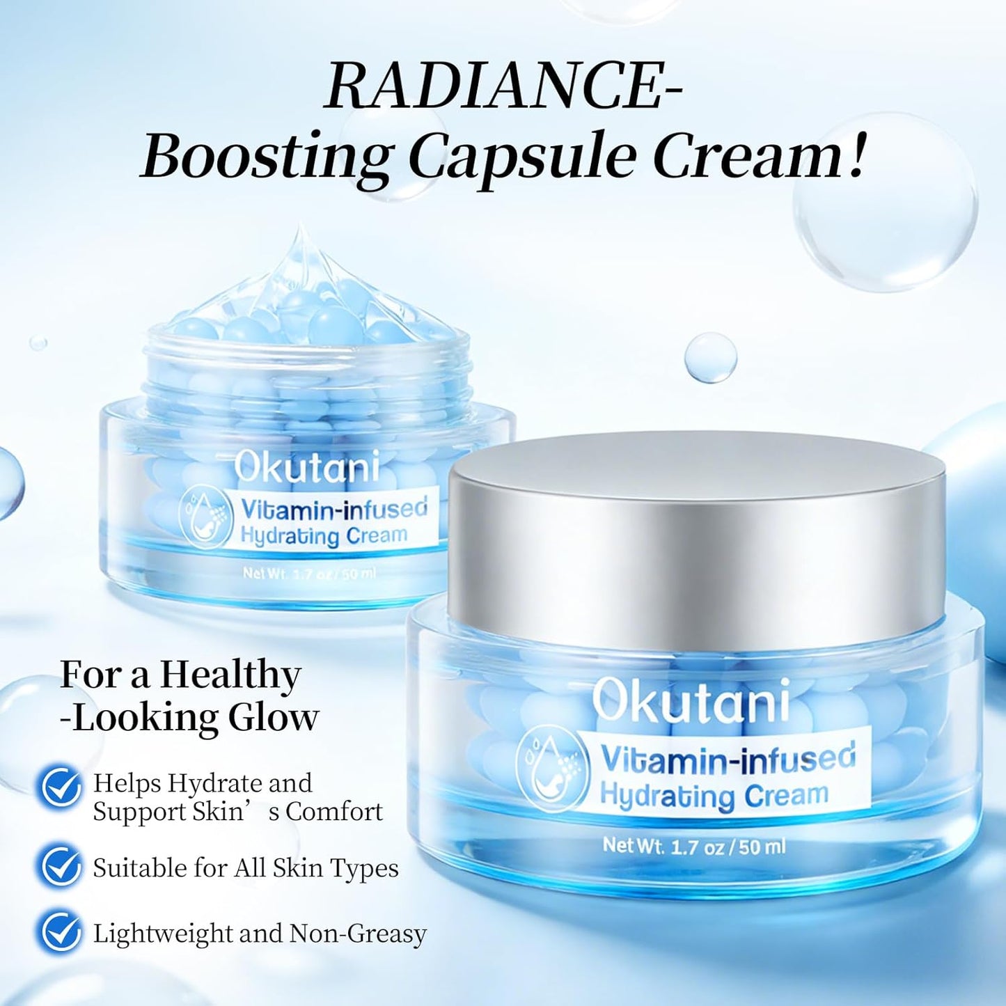 Skiennix Collagen Capsule Jelly Moisturizer - Hydrating Face Cream for Glowing Skin | 1.7 Fl Oz