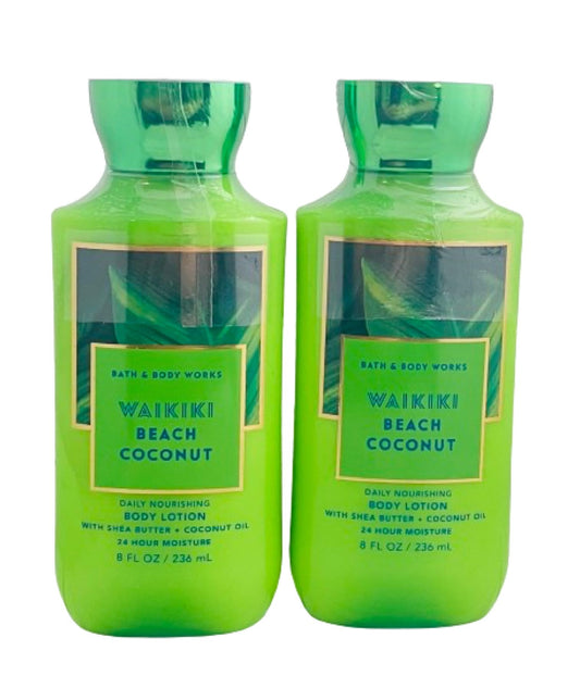 Bath & Body Works Bath and Body Works Waikiki Beach Coconut Super Smooth Lotion Sets Gift For Women 8 Oz -2 Pack (Waikiki Coconut) 16 Fl Oz