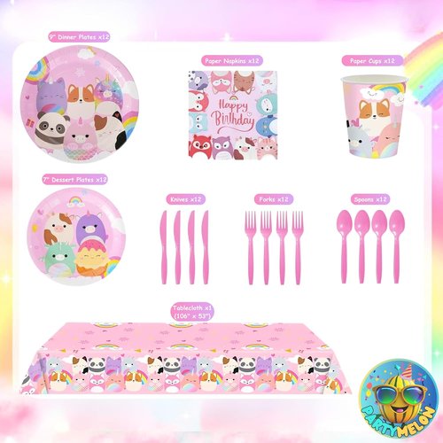 Cute Animals Birthday Decorations Kids Party Supplies with Plates Cups Napkins Spoons Forks Knives Tablecloth