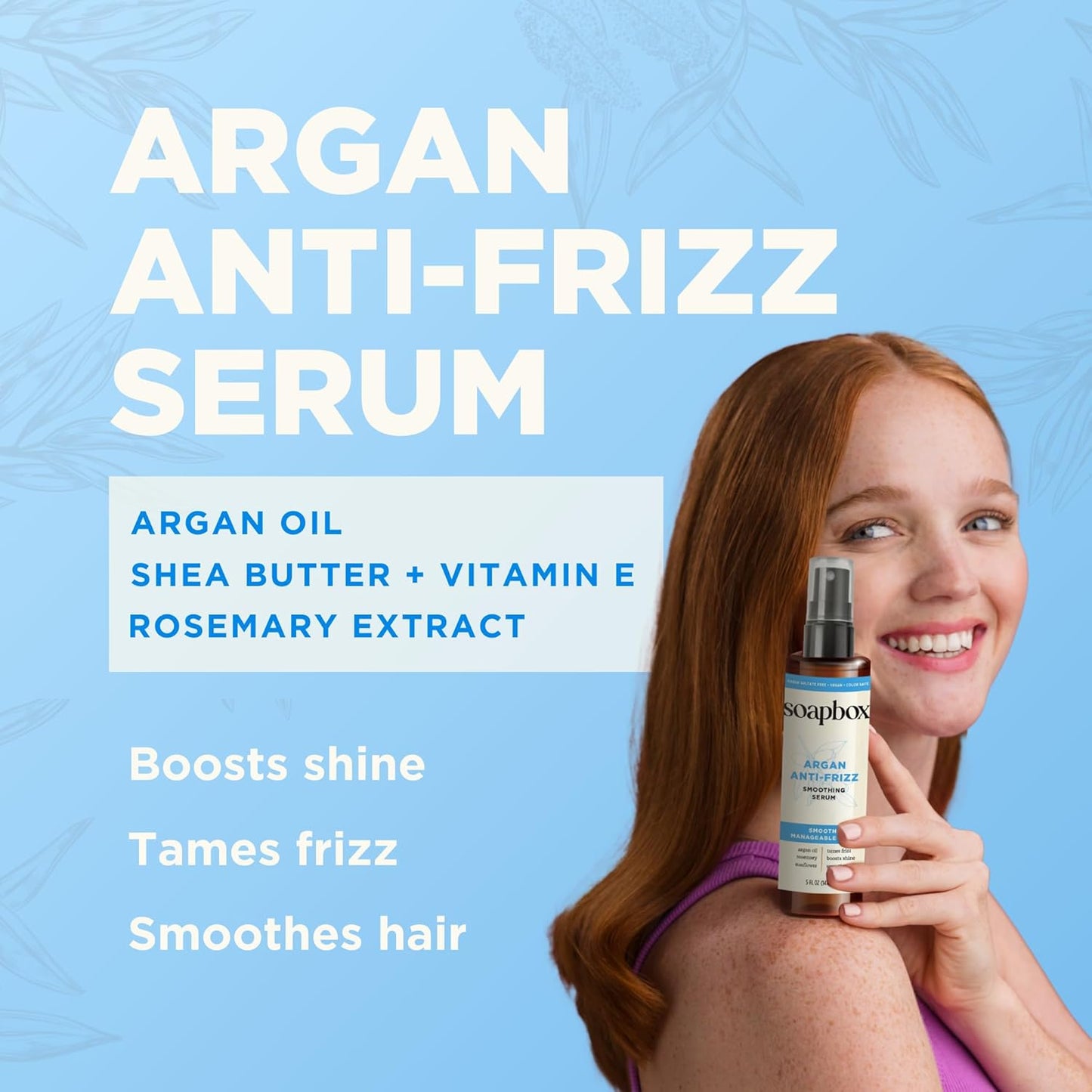 Soapbox Argan Oil Smoothing Serum - Anti-Frizz Treatment with Shea Butter & Vitamin E | 5 Fl Oz, Vegan & Cruelty-Free