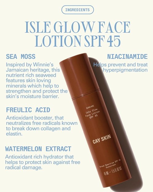 Cay Skin Isle Glow Face Moisturizer SPF 45 – Illuminating Moisturizer, Broad Spectrum Sunscreen + Makeup Primer – Lightweight, Pearlescent Formula with Radiant Finish for All Skin Types – 1.5 oz.