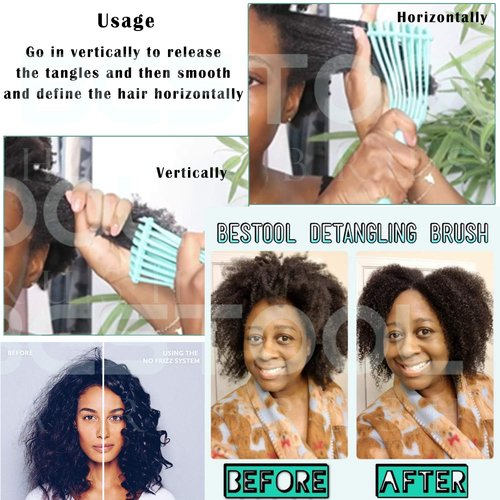 BESTOOL Detangling Brush - Effortlessly Detangle Black Natural & Curly Hair | Pain-Free for 3/4ABC Textures (Green)