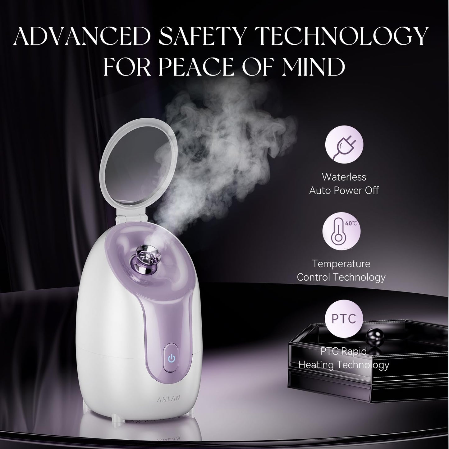Nano Ionic Facial Steamer with Makeup Mirror, Instant Mist in 30s, 7ml/Min High Mist Output, Built-in Adjustable Nozzle, 145ml Large Tank for 20 Minutes of Continuous Deep Cleaning & Blackhead Removal
