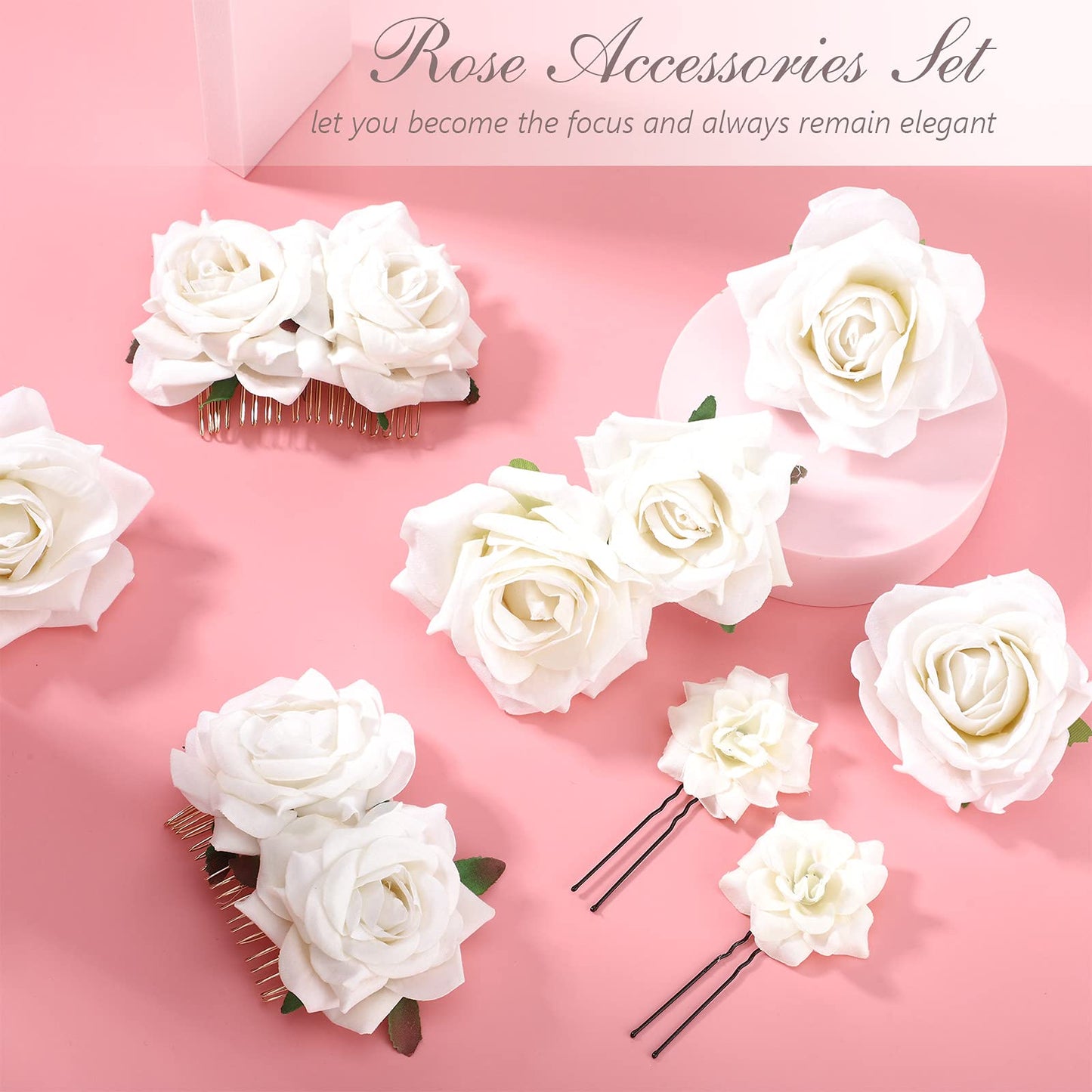 Waydress 12 Pieces Rose Flower Hair Clip Rose Bridal Hair Pins Rose Brooch Wedding Hair Accessories for Women Halloween Day of the Dead Party