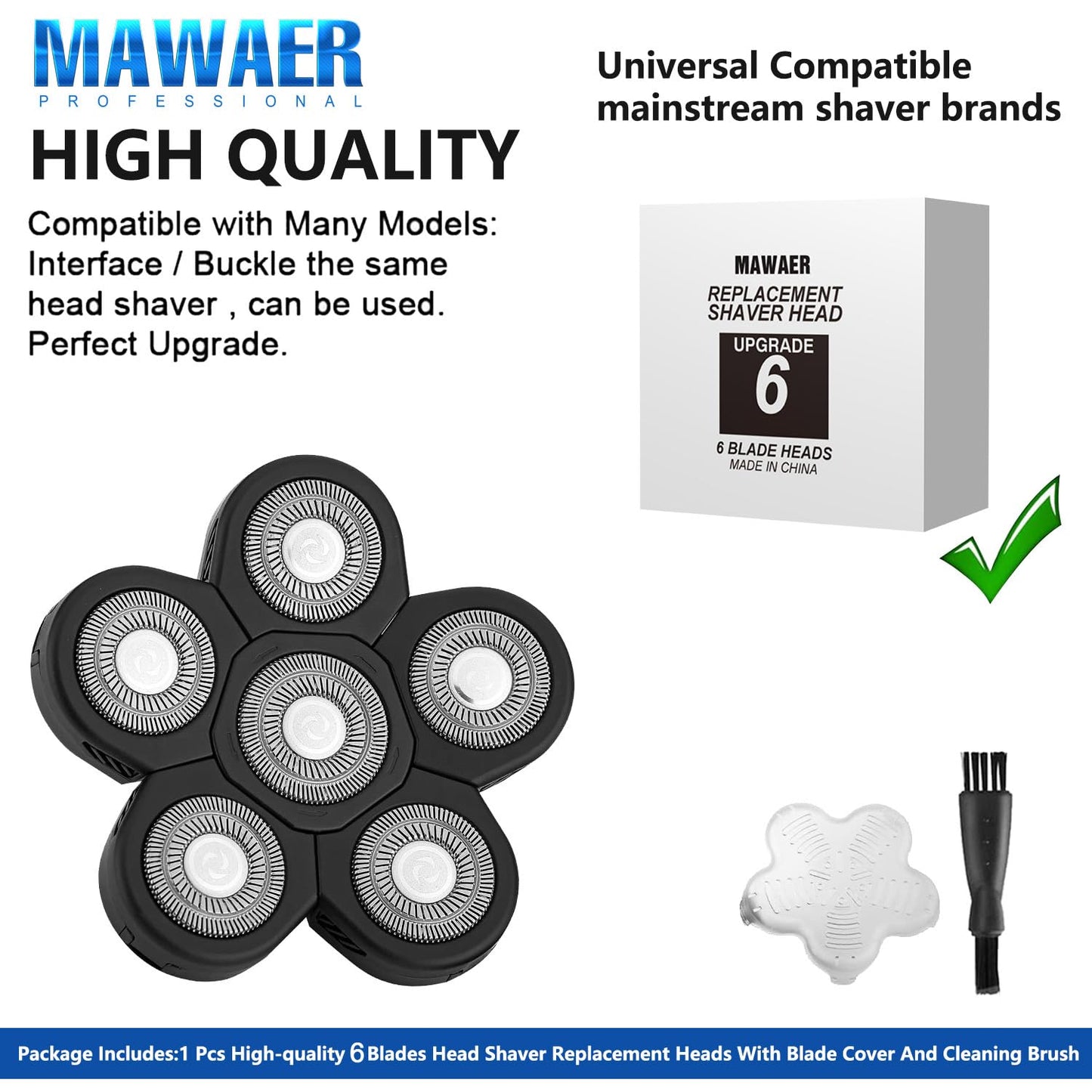 MAWAER 6 Blades Head Shaver Replacement Heads Compatible with Freedom Gold Shaver and Most Mainstream Brands Head Shaver Electric Shaver Electric Razor Replacement Head