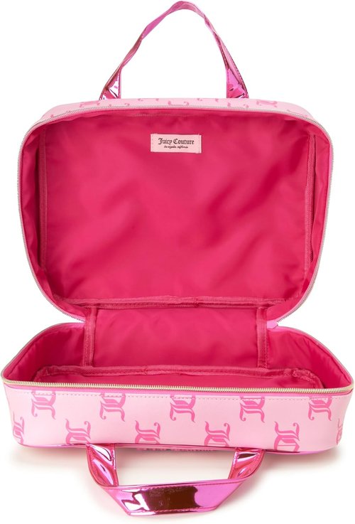 Juicy Couture Pink Makeup Bag - Stylish Cosmetics Organizer with Shiny Trim for Travel Essentials