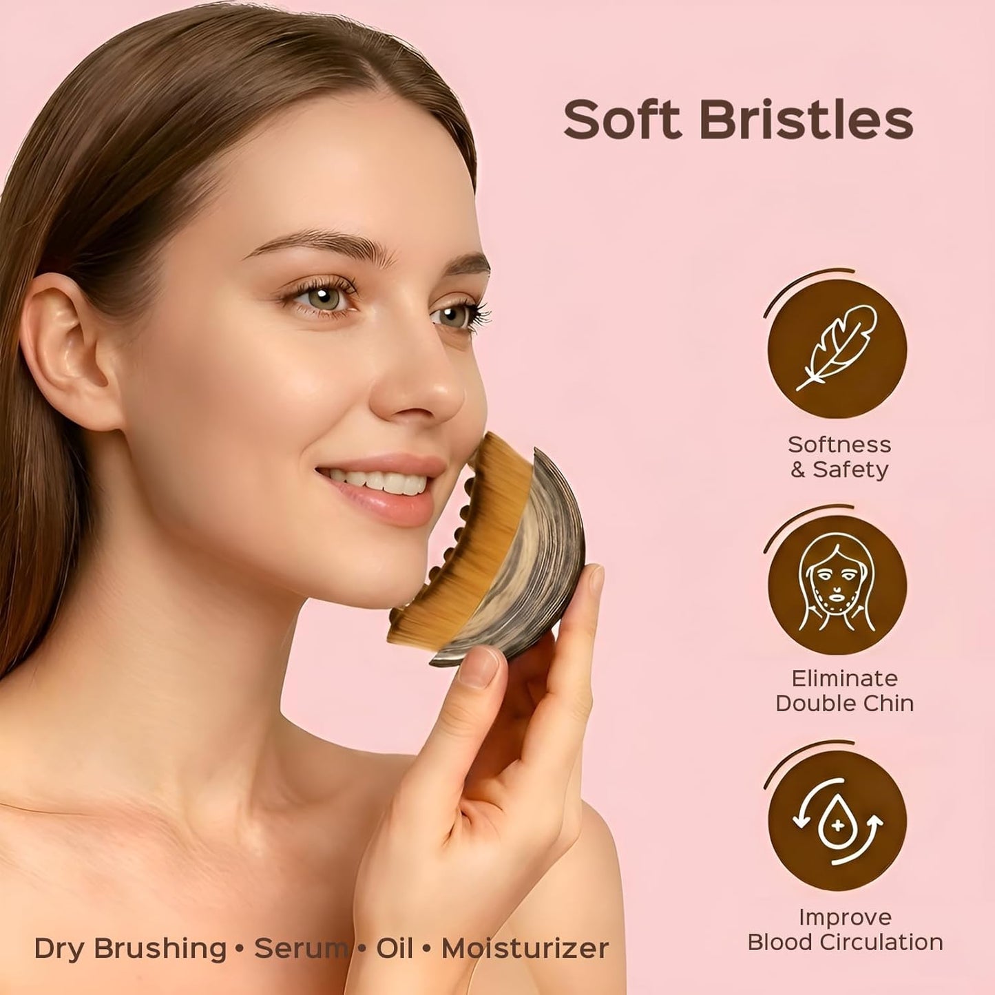 Skiennix Lymphatic Contour Face Brush - Ergonomic Gua Sha Tool for Jawline Sculpting | 2PCS in Brown
