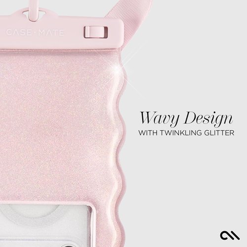 Case-Mate Wavy Waterproof Phone Pouch - Large Floating Case with Crossbody Lanyard - Ideal for Travel | Ballet Pink Twinkle