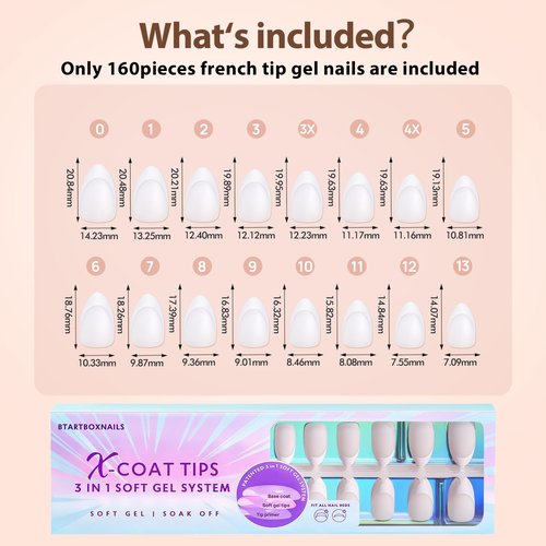 French Tip Gel Nail Tips Almond - btartboxnails XCOATTIPS Press On Nails Short, Milky White Fake Nails Pre-applied Tip Primer & Base Coat, No Need File False Nails for Home DIY