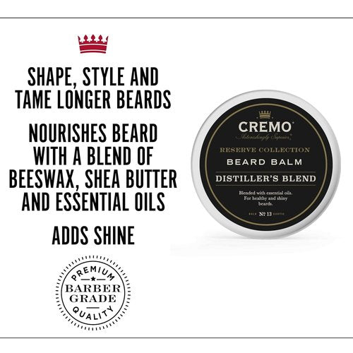 Cremo Beard Balm - Distiller's Blend | Nourishes & Shapes All Lengths of Facial Hair, 2 Oz