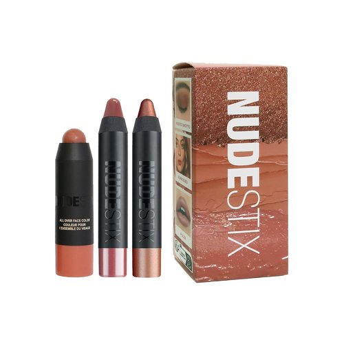 Nudestix Sunkissed Nudes Mini Kit - 3-Piece Cream Blush, Bronzer & Glossy Lip Set | Travel-Size Vegan Makeup for a Fresh Beachy Glow