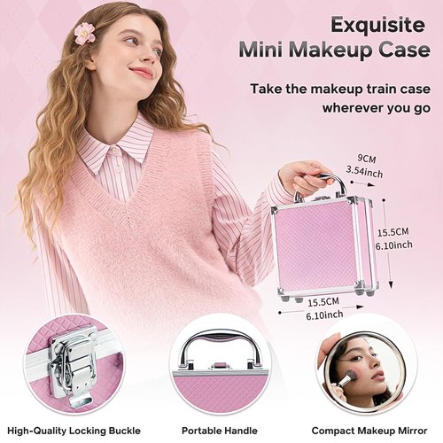 Color Nymph Beginner Makeup Kit - 24-Color Eyeshadow Palette, Blush, Bronzer & Lipstick | Pink Cosmetic Case Included