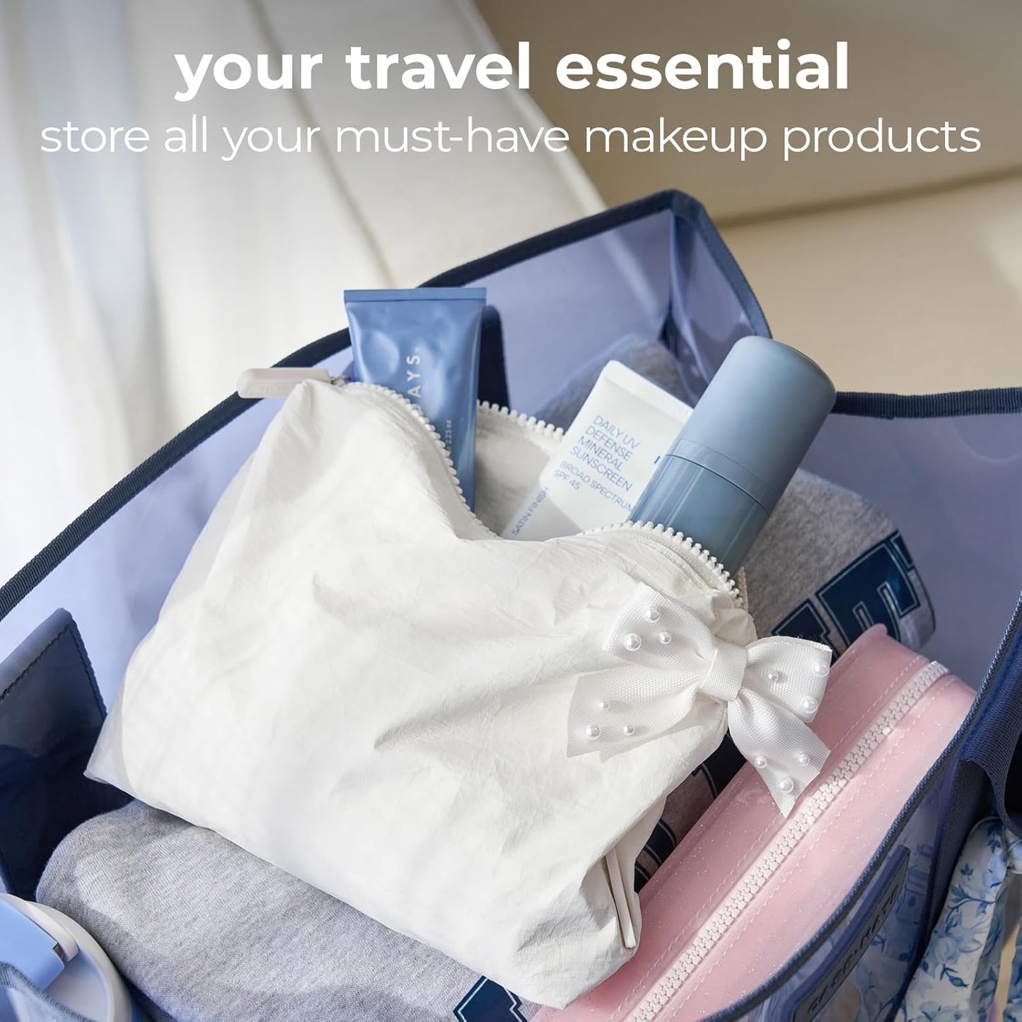 Case-Mate Essential Crinkle Makeup Bag - Waterproof Zipper Pouch for Travel & Toiletries