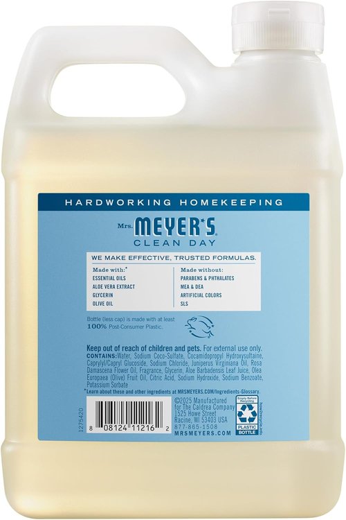 Mrs. Meyer's Clean Day Hand Soap Refill - Rain Water Scent | 33 Fl Oz Bottle for Gentle Cleansing