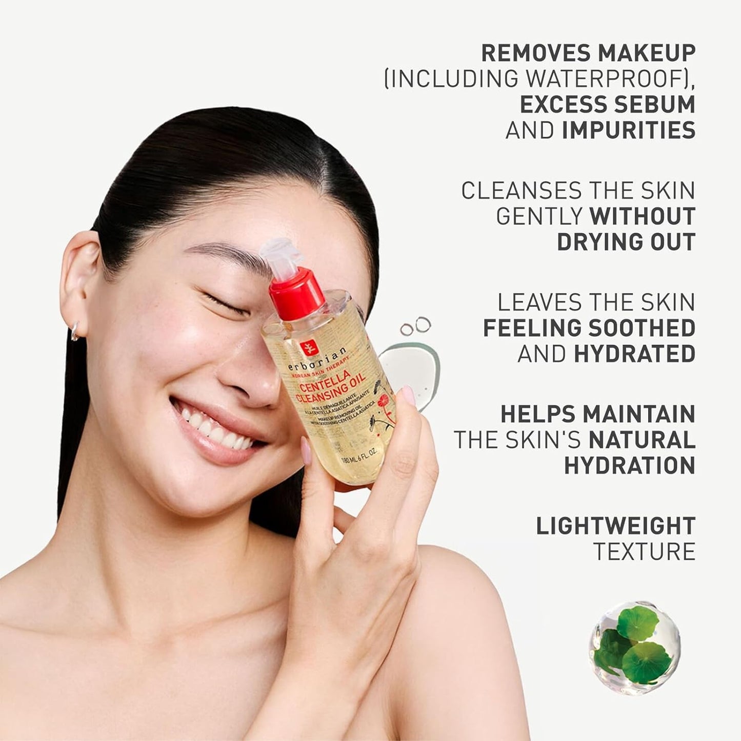Erborian Cleansing Oil - Gentle Makeup Remover with Centella Asiatica | Hydrates & Soothes Skin