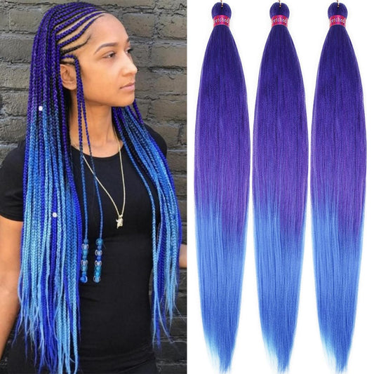 Ombre Pre Stretched Braiding Hair, 28''-3 packs Silky Color Blend Braid Hair Extensions, 100% Synthetic Crochet Hair Braids