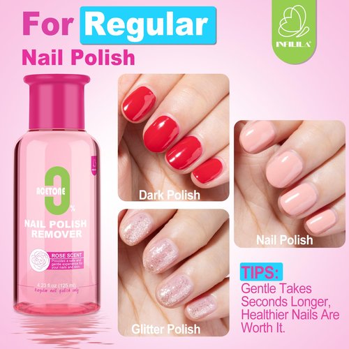 NXJ INFILILA Non-Acetone Nail Polish Remover - 125ml Gentle Formula with Rose Scent, Moisture-Friendly for Sensitive Nails & Cuticles, Fingernail Polish Remover for Regular & Glitter Polish