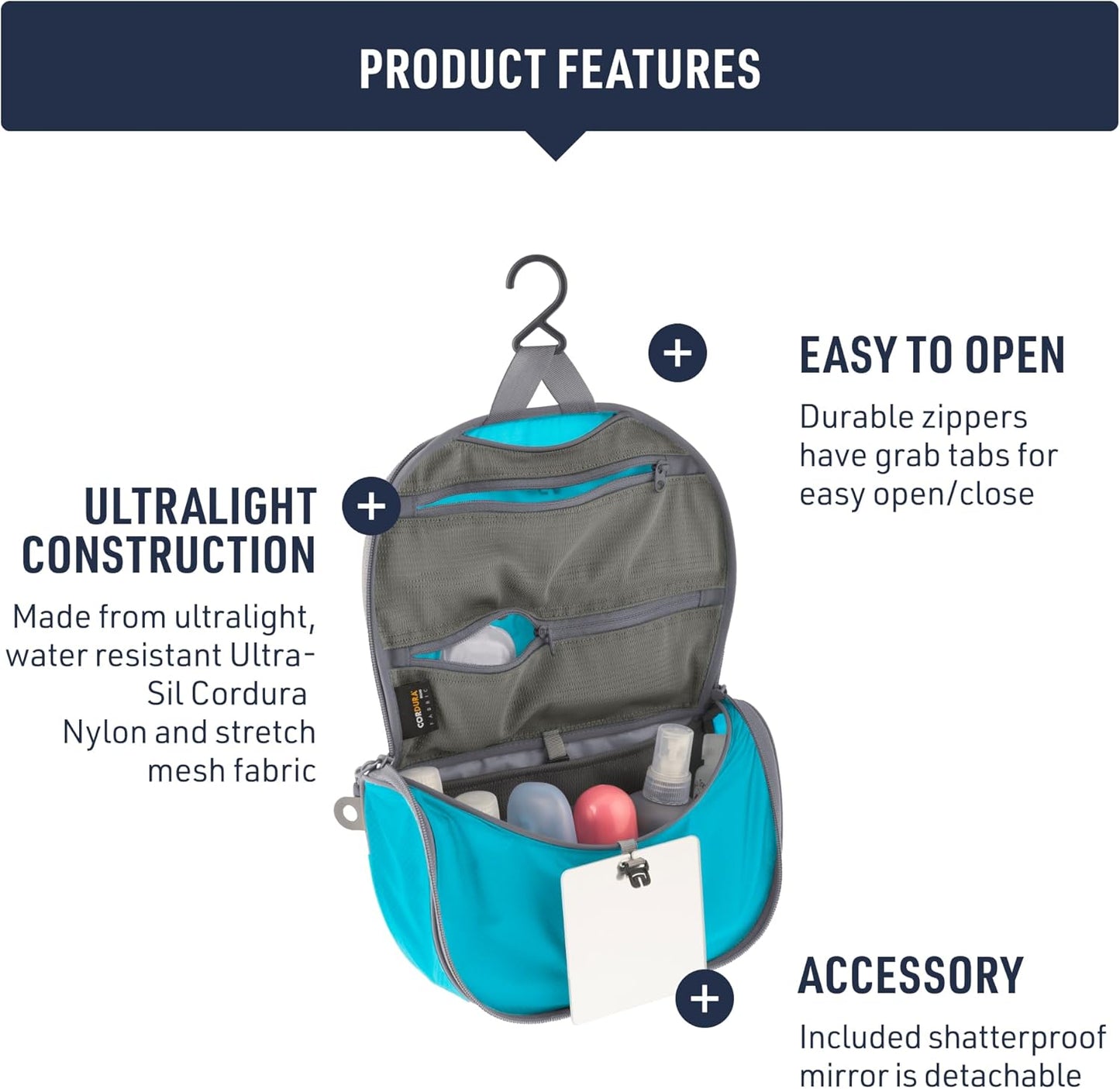 Sea to Summit Hanging Toiletry Bag - Compact Travel Organizer for Minimalist Adventures | Atoll Blue