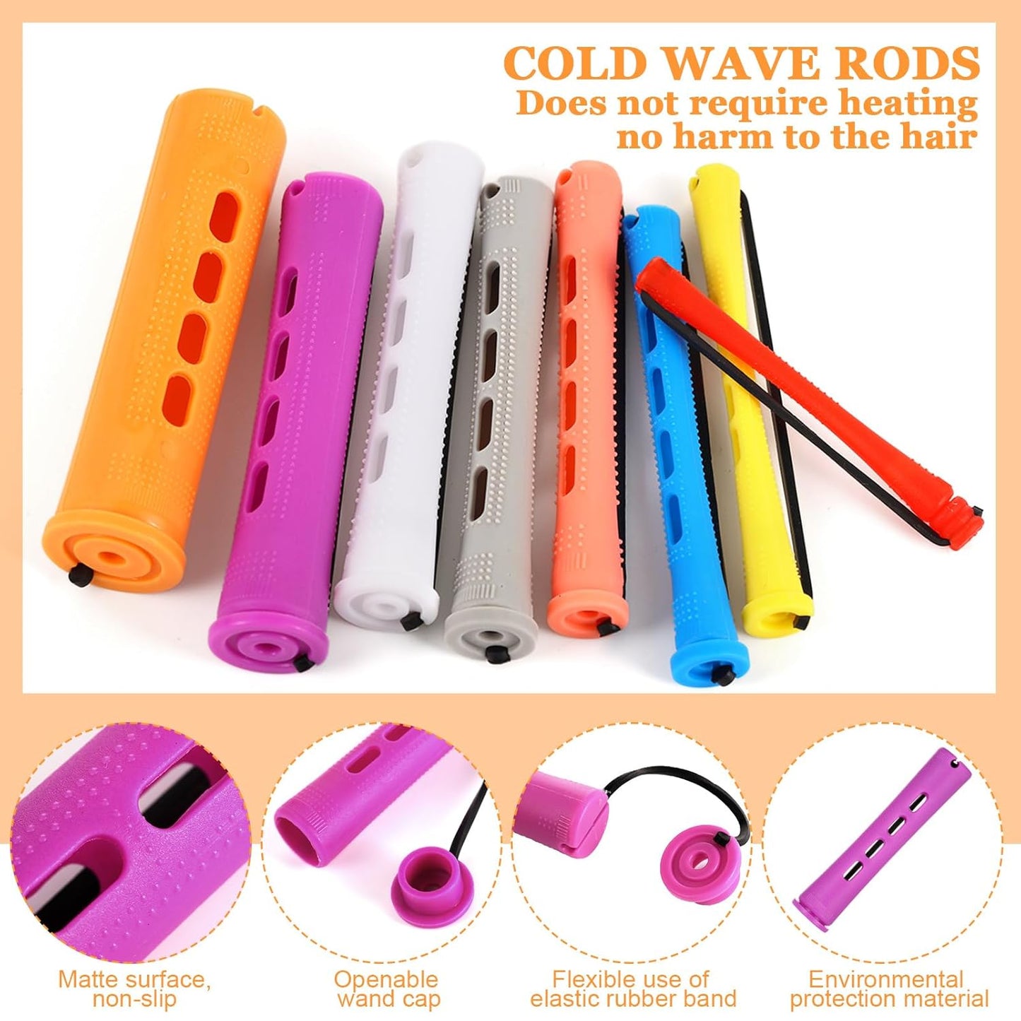 Skiennix 60 Pcs Perming Rods Set - 8 Sizes Cold Wave Rollers with Combs & Clips for Hair Styling