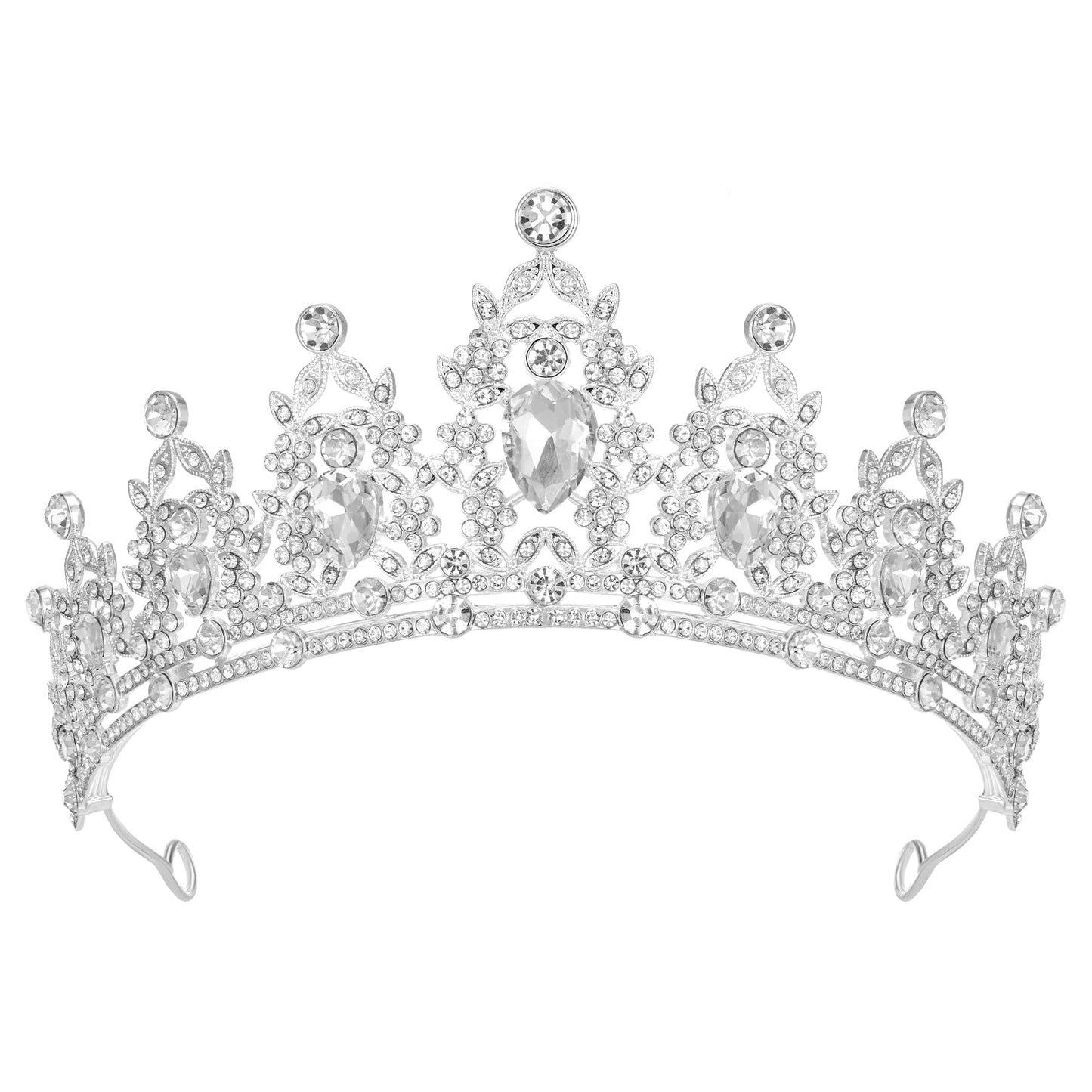 SWEETV Jeweled Tiaras and Crowns for Women, Crystal Queen Crown, Silver Wedding Tiara for Bride, Metal Birthday Quinceanera Pageant Prom Headpieces