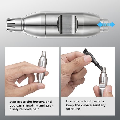 AUZEAL Nose Hair Trimmer for Men, Ear and Nose Hair Trimmer, Manual, Noise-Free, Waterproof, Painless, Gift for Men, Silver