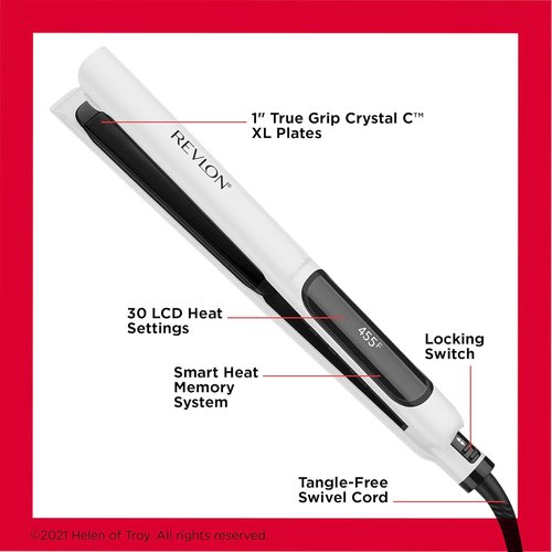 REVLON Crystal C + Ceramic Digital Hair Flat Iron - Long-Lasting Shine & Reduced Frizz (1 Inch)