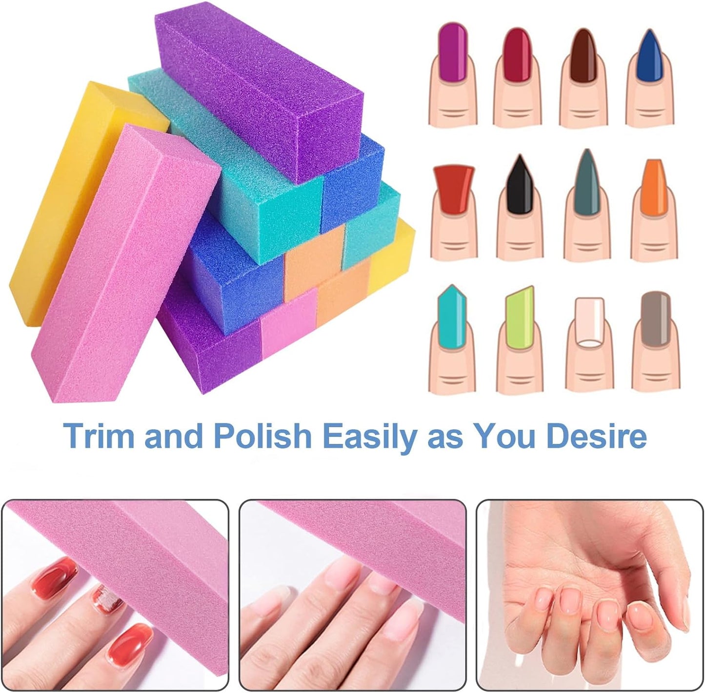Skiennix Nail Buffer Block Set - 12 Pcs 4-Sided Sanding Buffers for Acrylic & Natural Nails | Professional Manicure Polisher