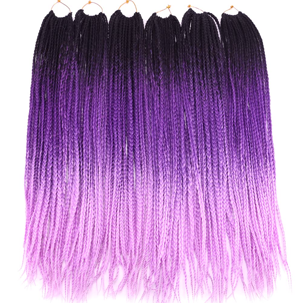 Purple Crochet Box Braids Pre Looped Box Braids Crochet Hair for Black Women 3X Goddess Braid Crochet Hair 6 Packs 24 Inch Knotless Straight Braiding Hair Extensions(T1/Purple/Light Purple#)