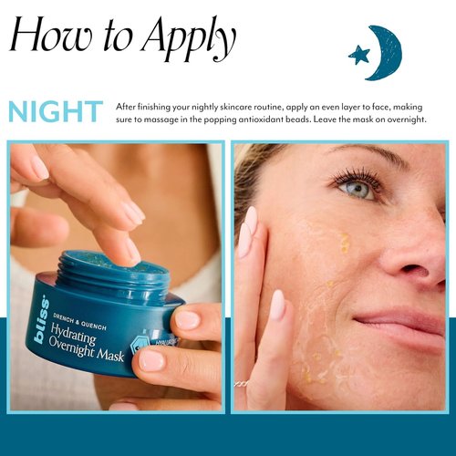 Bliss Drench & Quench Hydrating Overnight Collagen Mask - Hyaluronic Acid for Elasticity & Glowing Skin