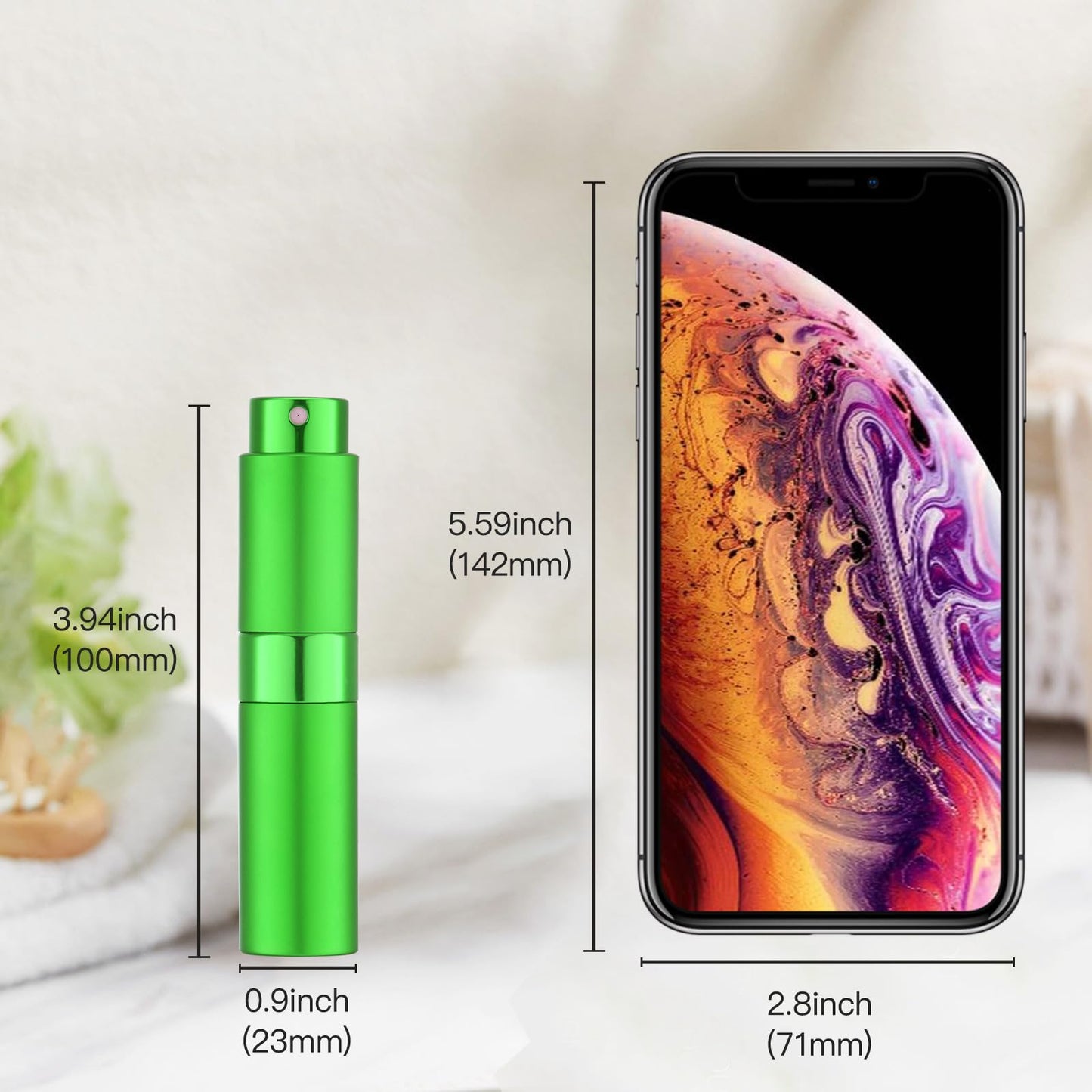 Tekson 8ml Travel Perfume Atomizer Refillable, Mini Cologne Spray Bottle Empty, Small Aftershave Portable Sprayer for Liquid Dispenser (Green&Orange)