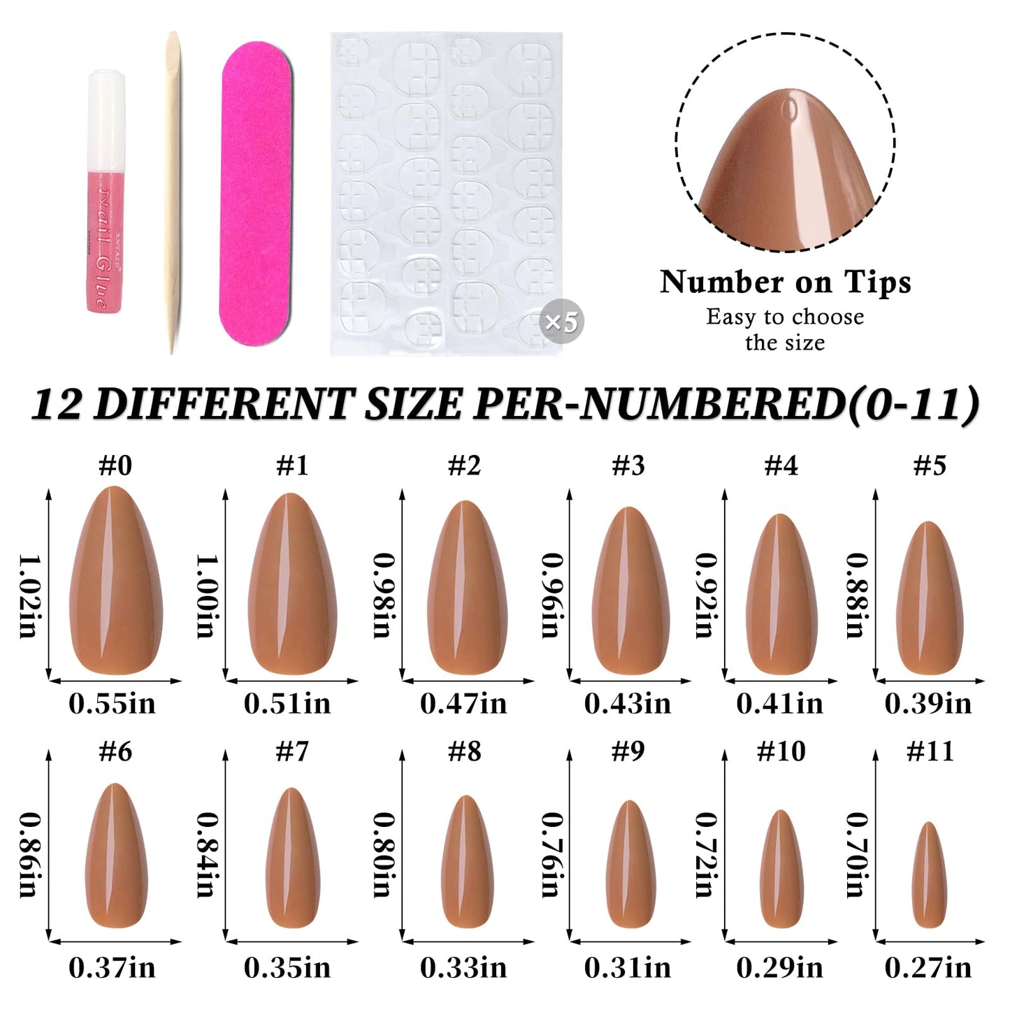 Lifextol 240PC Coffee Almond Press on Nails Medium Fake Nails Press ons, False Acrylic Nails Press on Nails Almond Glue on Nails Artificial Nail Tips Fingernails Stick on Nails with Glue&Adhesive Tabs