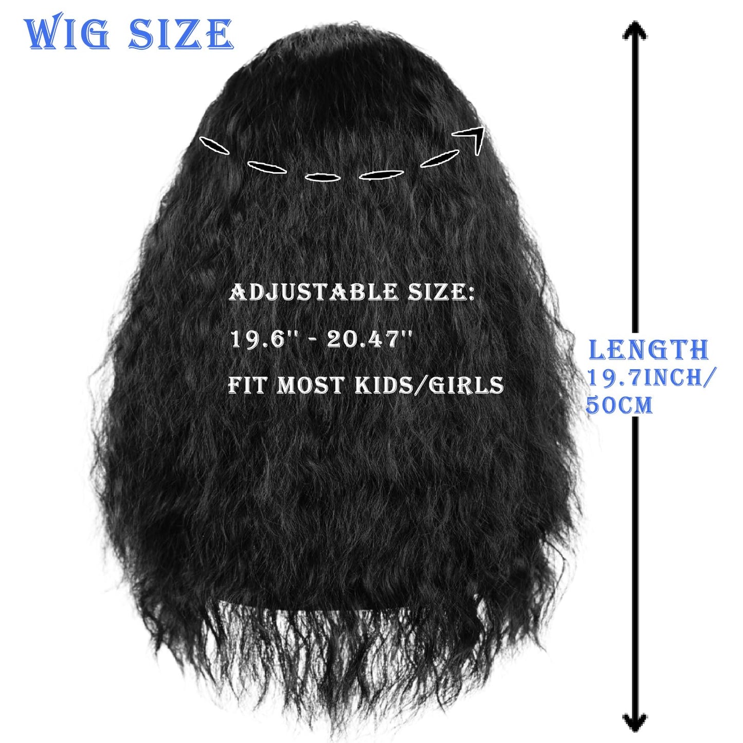 Wiggy Mermaid 50cm Long Black Curly Wig Frizzy Princess Wig with Necklace + Flower-clip for Kids Girls Toddlers Halloween Costume Cosplay