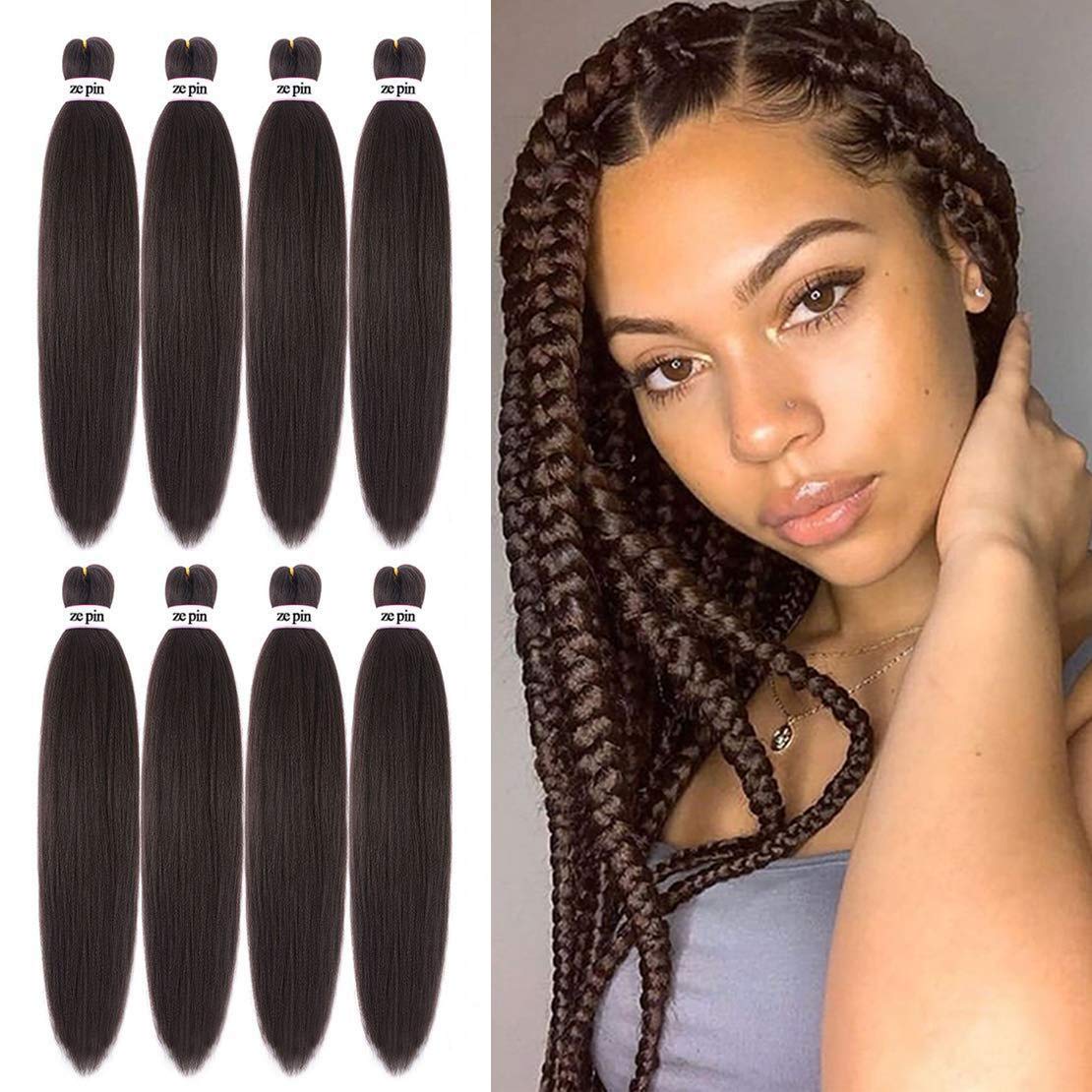 Pre Stretched Braiding Hair 26 Inch 8 Packs Professional Soft Yaki braiding Hair For Braids Hot Water Setting Synthetic Crochet Hair Extensions (26 Inch (Pack of 8), #4)