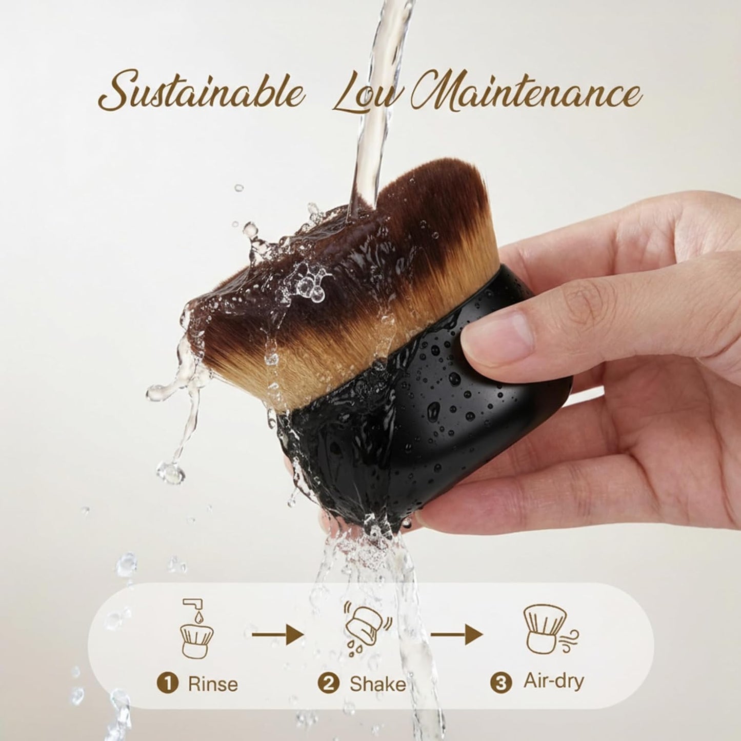 Skiennix Kabuki Self Tanner Brush - Large Vegan Body Makeup Brush for Even Coverage, Black