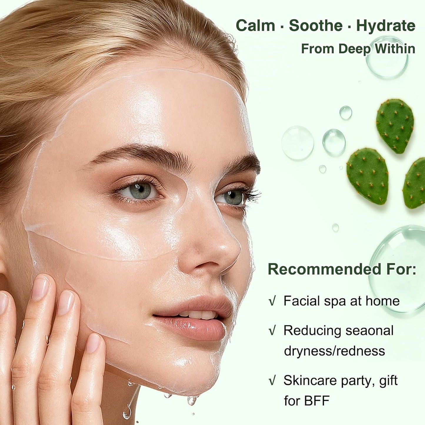 SPRINGSKY Hydrating Face Mask - Natural Cactus & Centella Asiatica for 24HR Moisture | 4 Count