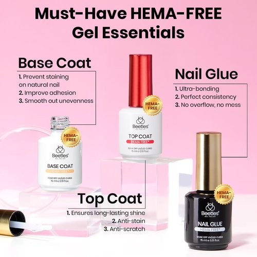 Beetles Gel Nail Kit Etch-X, Almond Medium, 288pcs 12 Sizes Nail Tips, 3Pcs 15ml HEMA-Free Nail Glue Top Coat & Base Gel Set, with Mini Lamp, Press On Nail, Long Lasting Extension DIY Set at Home